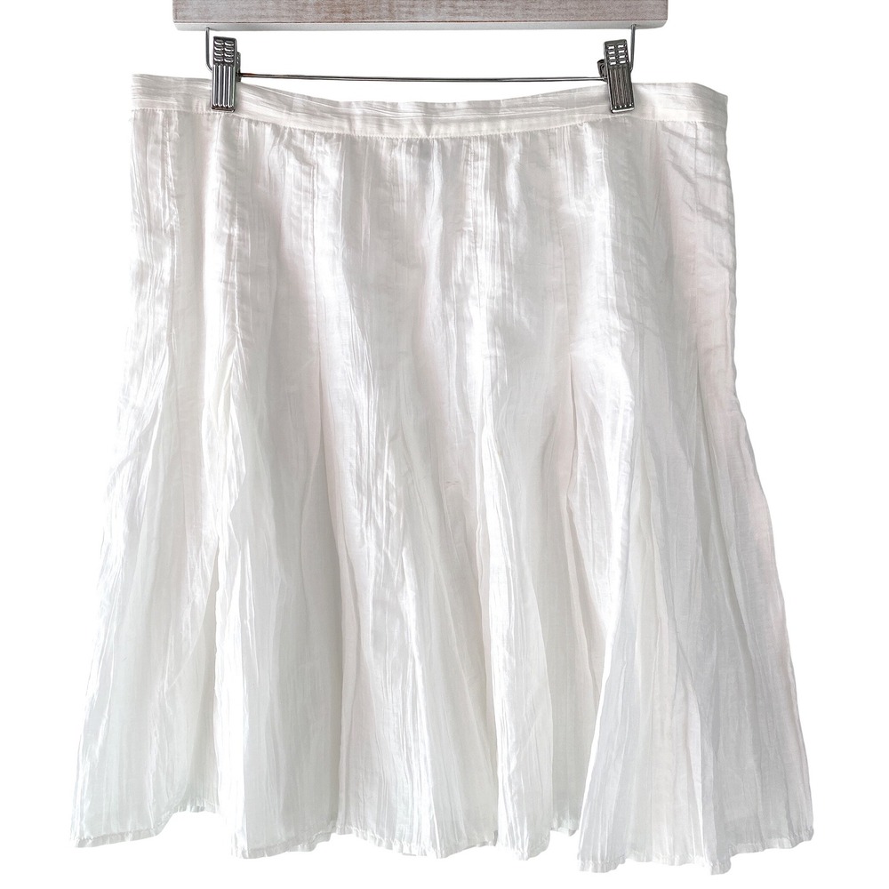 J Jill Womens Silk Skirt 12 White Cotton Crinkle Pleated A Line Romantic